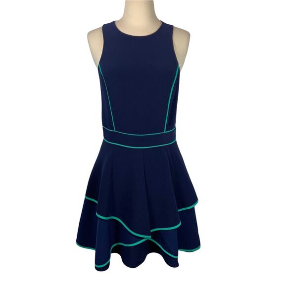 Adelyn Rae Navy Blue Green Ruffled Mini Dress Size Small - Picture 1 of 6
